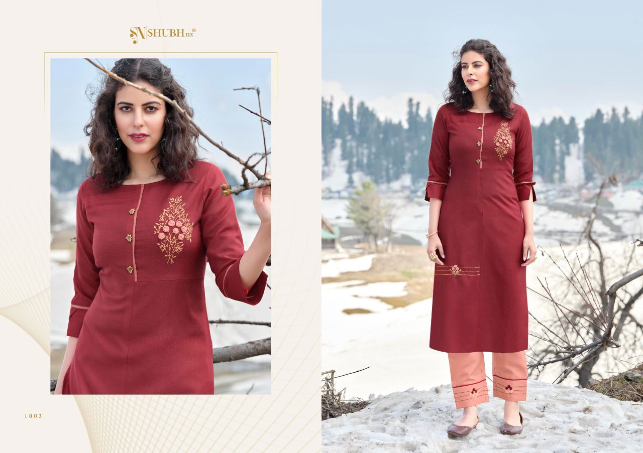 Shubh Allen Fancy Ethnic Wear Cotton Embroidery Kurti With Bottom Collection